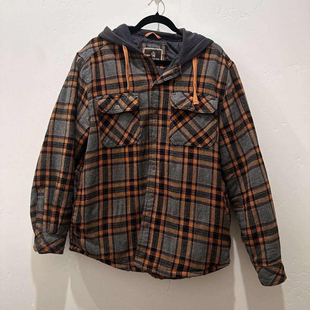 Legendary Outfitters Men's Cotton Flannel Hooded Jacket Insulated Plaid Size Med